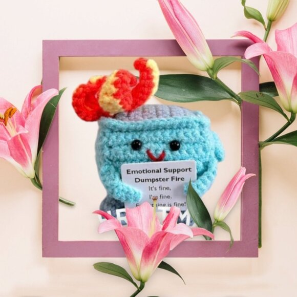 1pc Handmade Crochet Emotional Support Trash Can (blue) - Picture 2 of 5